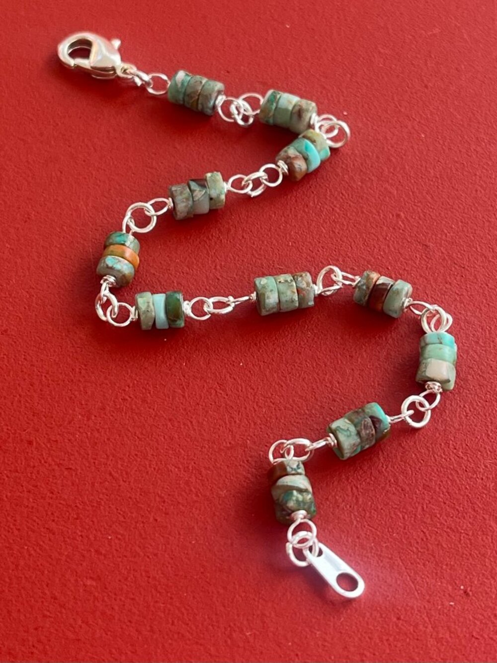 African Turquoise Bracelet | Boho Heishi Bead Silver Bracelet | Earthy Gemstone - Picture 4 of 6